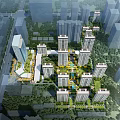 Aerial View Master Plan of Modern Residential Community with High Rise Buildings and Green Spaces