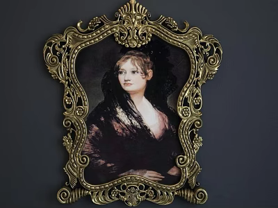 Classical Portrait Painting With Ornate Gold Frame And Dark Background Female Figure 3d model