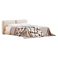 Modern Bed Interior Design With Upholstered Headboard White Pillows And Plaid Blanket