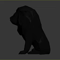 Black Low Poly Dog Sculpture With Geometric Design And Sitting Pose