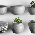 Decorative Garden Planters With Various Stone Ceramic Designs And Water Lily Plants