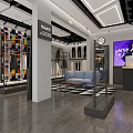 Modern Clothing Store Interior With Display Racks Sofa Digital Screen And Wooden Floor