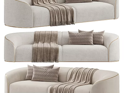 Light Gray Modern Fabric Two Seater Sofa With Throw Blanket And Decorative Pillows 3d model