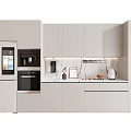 Modern Kitchen Interior With Light Gray Cabinets Countertop Appliances And Under Cabinet Lighting