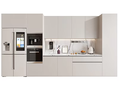 Modern Kitchen Interior With Light Gray Cabinets Countertop Appliances And Under Cabinet Lighting 3d model