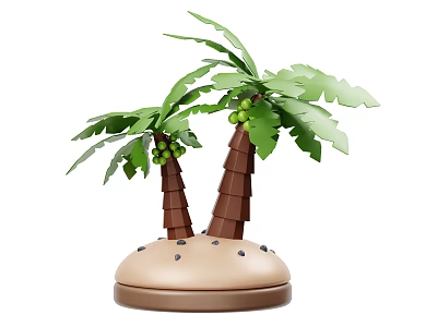 Two Green Palm Trees With Coconuts On Sandy Base And Small Stones 3d model