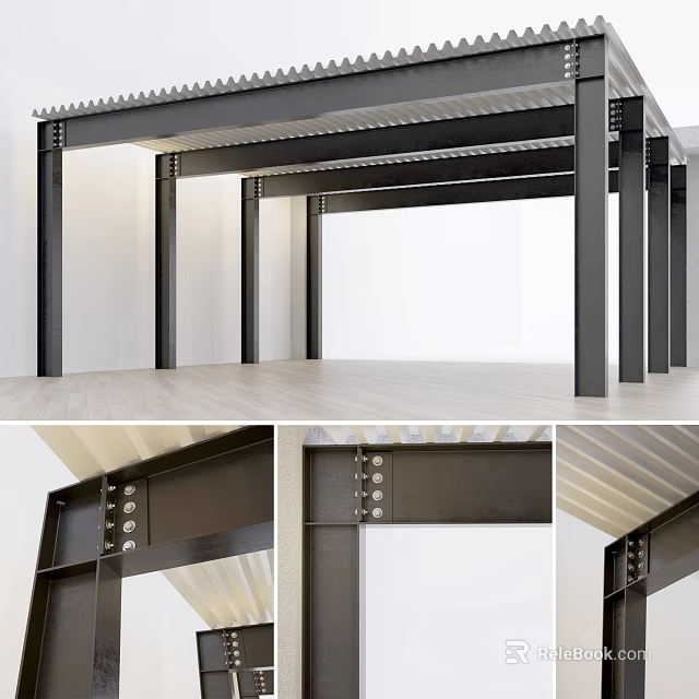 Modern Metal Pergola Structure With Support Columns Detailed Beam Design And Textured Surface 3d model 