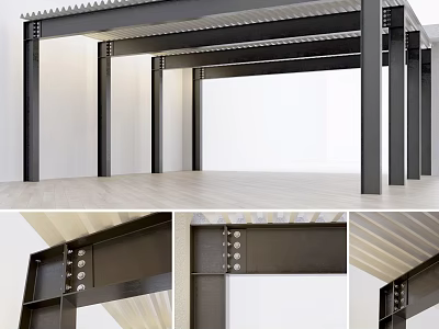 Modern Metal Pergola Structure With Support Columns Detailed Beam Design And Textured Surface 3d model