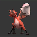 3D Crafted Stylized Fox Creature With Orange White Fur Black Markings In Dynamic Pose