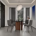 Modern Restaurant Interior With Round Dining Table Gray Chairs And Pendant Light 3d model