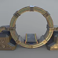 Sci Fi Metal Ring Structure Design With Square Bases Ramp Steps And Lighting