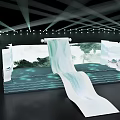 Modern Stage Design Featuring Waterfall Projection Steps And Background Screens 3d model