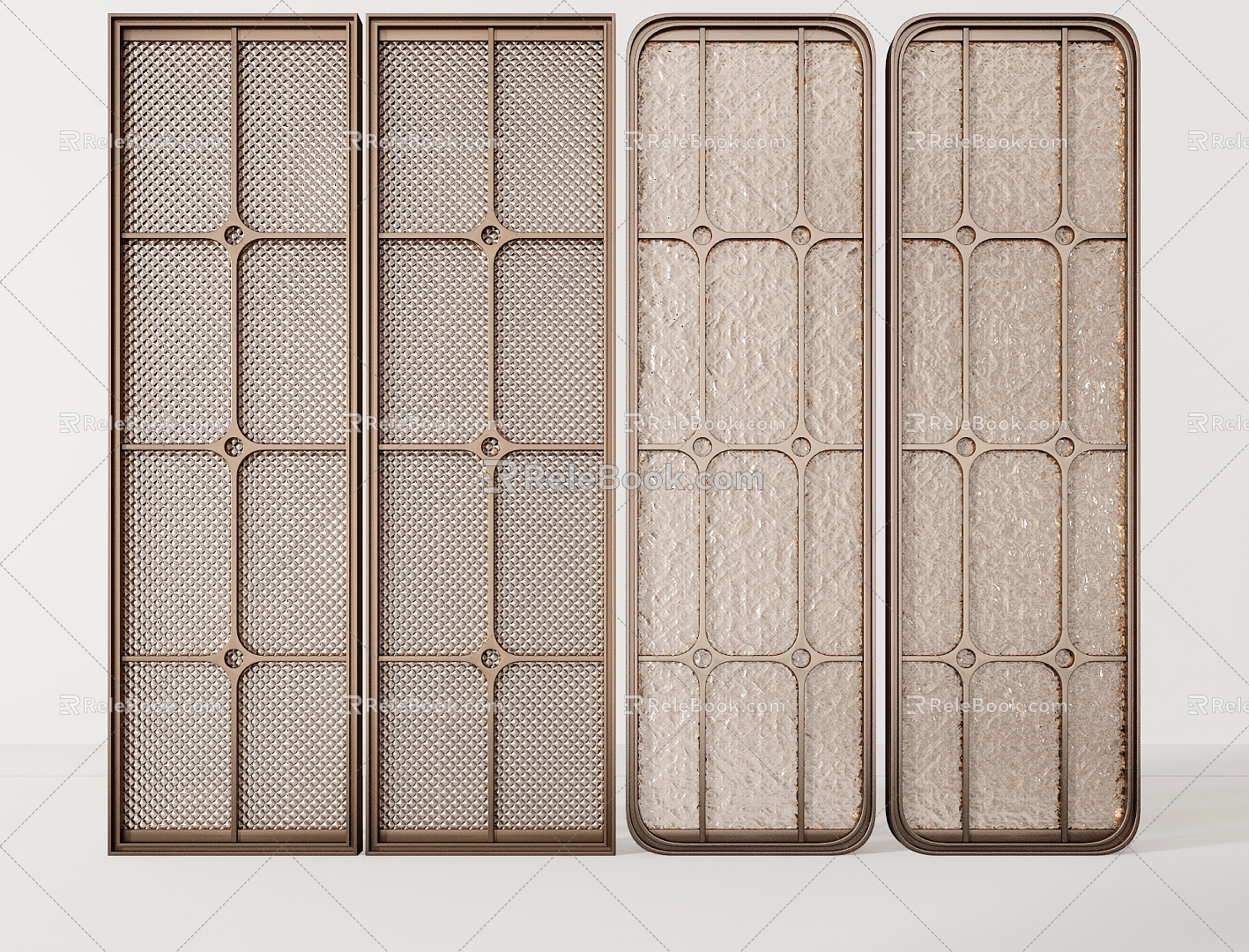 Glass screen metal screen partition water pattern glass screen combination 3d model