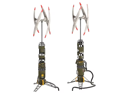 Dual Industrial Equipment With Multi Arm Structure Metallic Base Pipelines And Red Tips 3d model