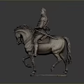Man Riding Horse In Bronze Statue With Armor And Sword