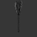 Silver Decorative Spear With Intricate Patterns Sharp Blade And Carved Texture On Black Background 3d model