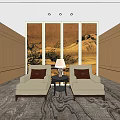 Elegant Modern Hotel Public Lounge Interior With Beige Sofas Chandelier And Patterned Carpet 3d model