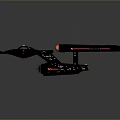 Black Disc Shaped Spaceship Model With Twin Engines And Orange Lights