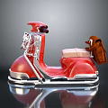 Red Scooter Model With Brown Bag And Silver Details On Reflective Surface