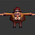 3D Cartoon Game Character Wearing Red Hat Orange Coat With Purple Nose Arms Outstretched
