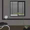 Modern Window Blinds In Interior With Round Lamp And Palm Plant