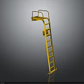 Sturdy Industrial Yellow Ladder With Safety Platform And Steel Rails