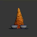 Orange Cone Shaped Food On Blue Tray With Yellow And Red Sauce Bowls
