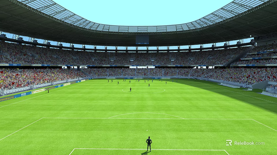 Large Modern Stadium With Green Football Field And Spectators For Sports Fitness Event 3d model 