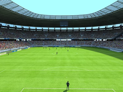 Large Modern Stadium With Green Football Field And Spectators For Sports Fitness Event 3d model