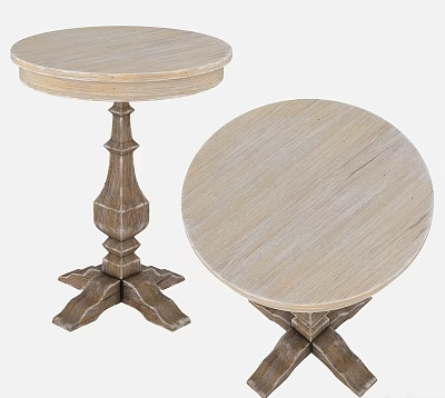 Natural Wood Round Coffee Table Featuring Carved Pedestal And Cross Base Designs 3d model