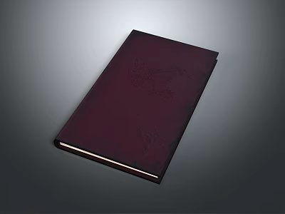 Elegant Dark Red Notebook with Intricate Pattern Design on Leather Cover 3d model