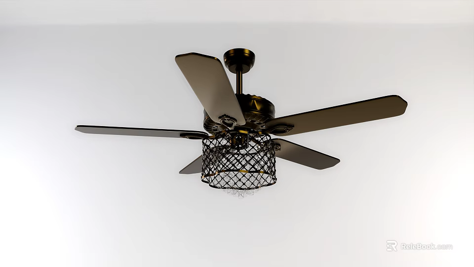 Modern Ceiling Fan With Metal Blades And Decorative Light Fixture For Home Use 3d model 