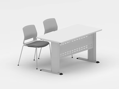 Modern Minimalist Table and Chair Set with White Desk and Gray Chairs 3d model