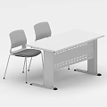 Modern Minimalist Table and Chair Set with White Desk and Gray Chairs