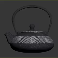 Traditional Cast Iron Teapot With Black Body Silver Dotted Texture Dome Lid And Handle