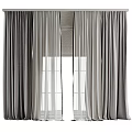 Layered Grey And White Curtains With Sheer Panels And Window Frame