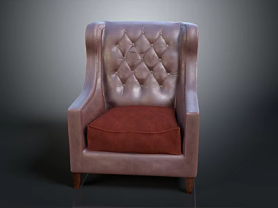 Leather Wingback Chair With Diamond Tufted Back Red Cushion Seat And Wooden Legs 3d model