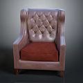 Leather Wingback Chair With Diamond Tufted Back Red Cushion Seat And Wooden Legs