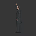 Male Character in Formal Suit With Tie and Overcoat Waving Hand