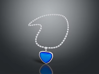 Sparkling White Chain Necklace With Blue Heart Shaped Pendant And Silver Border 3d model