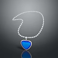 Sparkling White Chain Necklace With Blue Heart Shaped Pendant And Silver Border
