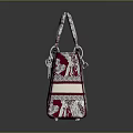 Christian Dior Red And White Floral Print Handbag With Structured Handle And Logo Stripe