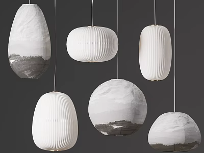 Modern Minimalist Hanging Paper Lanterns With Various Shapes And Elegant Design 3d model