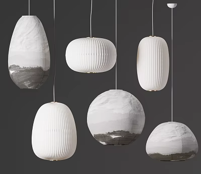 Modern Minimalist Hanging Paper Lanterns With Various Shapes And Elegant Design 3d model