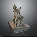 Decorative Square Base Furniture With Angel Sculpture And Brown Gray Finish