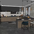 Open Kitchen Bar Chair Combination Cabinet Bar Stool Chandelier 3d model