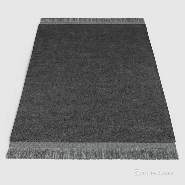 Soft Dark Gray Square Rug With Fringe Edge And Plush Surface Texture 3d model 