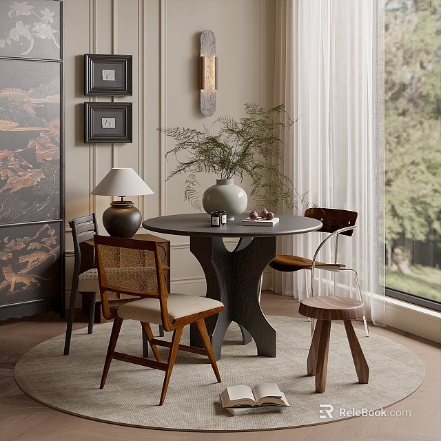 Cozy Home Balcony Interior With Round Table Chairs Potted Plants And Natural Light 3d model 