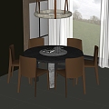 Modern Dining Table and Chair Six-person Dining Table and Chair Round Dining Table Leather Dining Chair Ring Chandelier 3d model