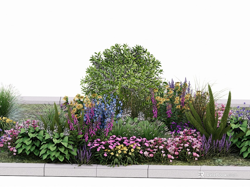 Vibrant Garden Plant Combination With Colorful Blooms Shrubs And Lush Green Foliage 3d model 